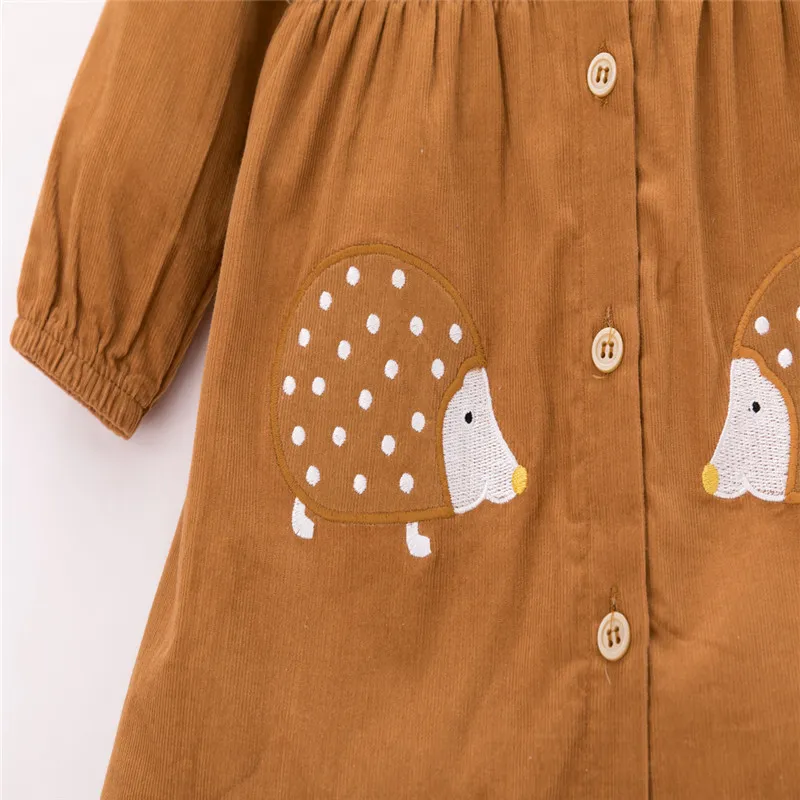 Прыжки метров европейские американские кнопки платье бренд детская одежда Осень новая хлопчатобумажная одежда для девочек с длинным рукавом 210331
