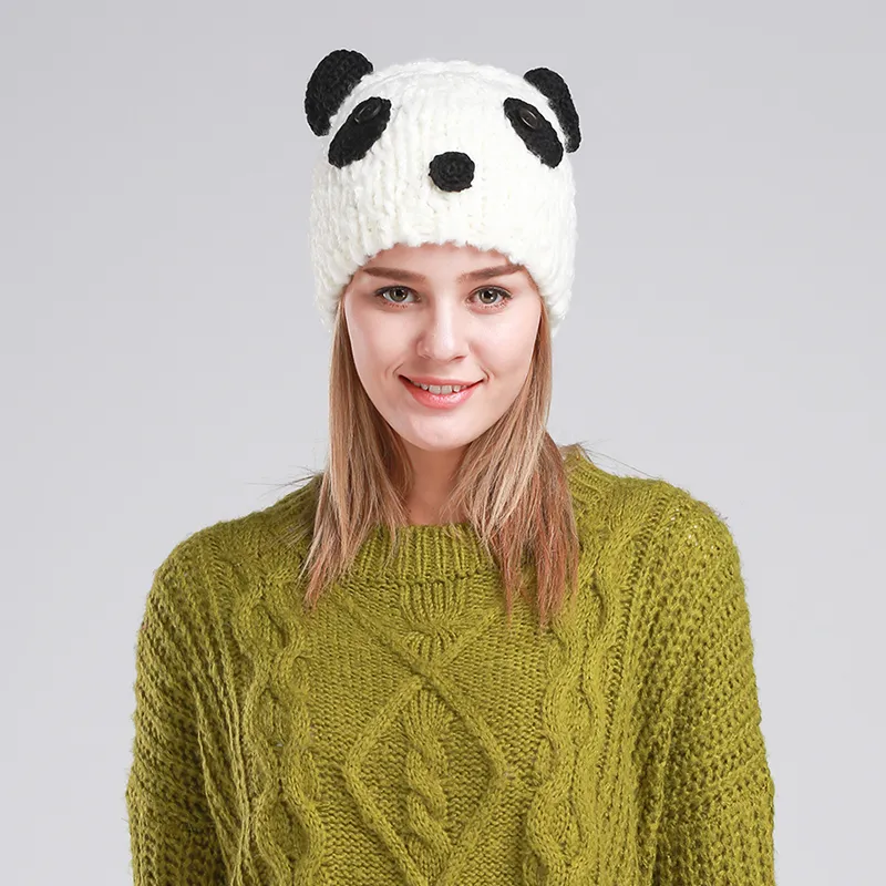 Beanie Skull Caps Cute Panda Gorros Sombreros de invierno para mujer Beanie Hat Novedad Bonnet Femme1310W