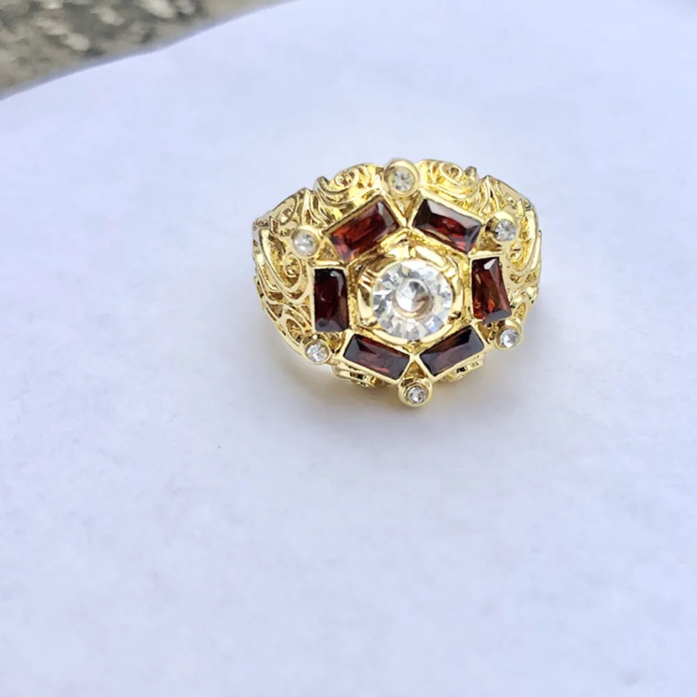 Moda Black Gold Sapphire Anel de casamento Material de aço inoxidável Neutro Ruby Diamante
