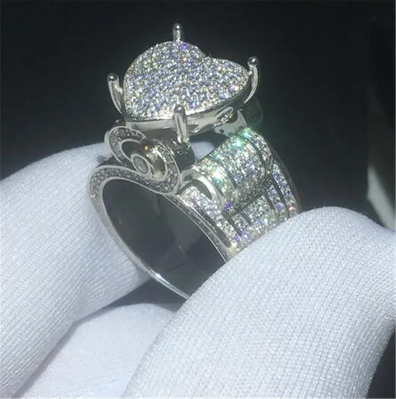 Promise do coração vintage anel simulado diamante CZ 925 Sterling Silver noivado Banda de casamento Rings para homens jóias de homens237p