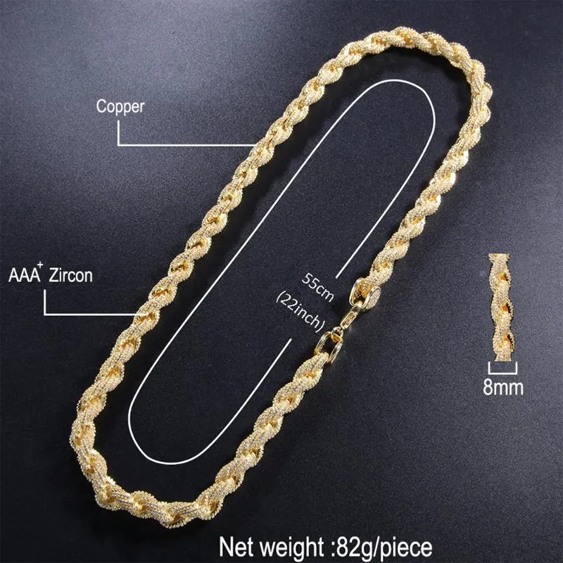 Correntes Hip Hop Full Iced Out 8mm 22inch Corda Cadeia Colar Ed Link Ouro Prata Cor para Mulheres Homens Moda Jóias Gift266P