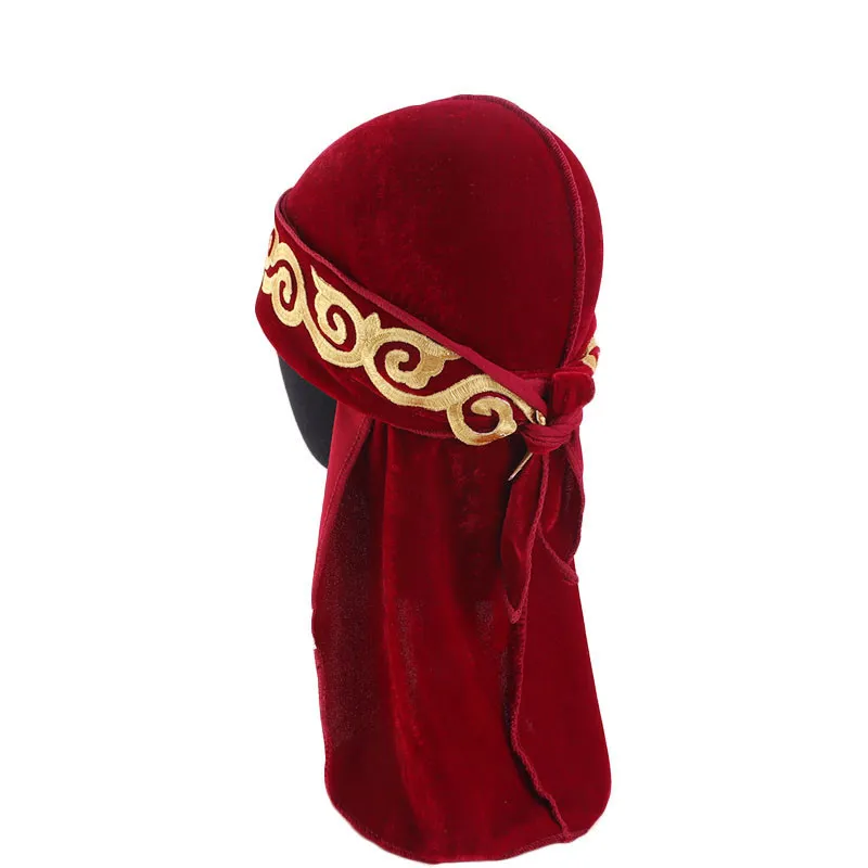 Muzułmańskie mężczyzny drukuj bandana Turban Hat Peruki Velvet Durags Doo Headwrap Stated Cap Biker Pirat Hair Akcesoria 1253h