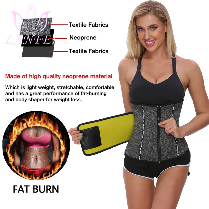 LANFEI Plus Size Women Body Shaper Cintura dimagrante Vita Trainer Corsetto Tummy Control Cinturino brucia grassi Neoprene Sauna Sweat Suit 210402