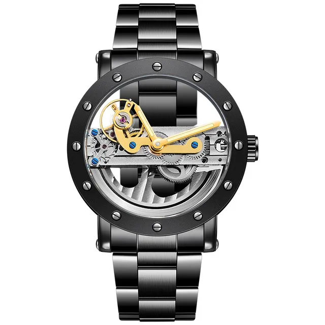 男性のスケルトン自動機械式時計の男性ダブルサイド透明なステンレス鋼の時計ファッションラミナス時計306g