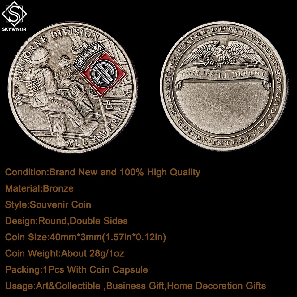 USA 82a divisione aviotrasportata Craft Challenge monete placcate souvenir US Eagle collezione di monete militari medaglia regalo6969222