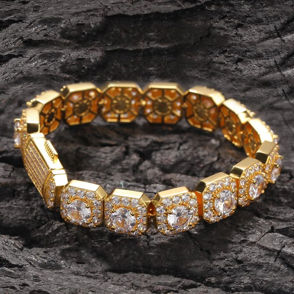 12 5mm Iced Out Clustered CZ Stones Tennis Bracelets for Women Guys Hop Hop Fashion Rapper Wristband Chains 18K Gold Cubic Zirconi201k