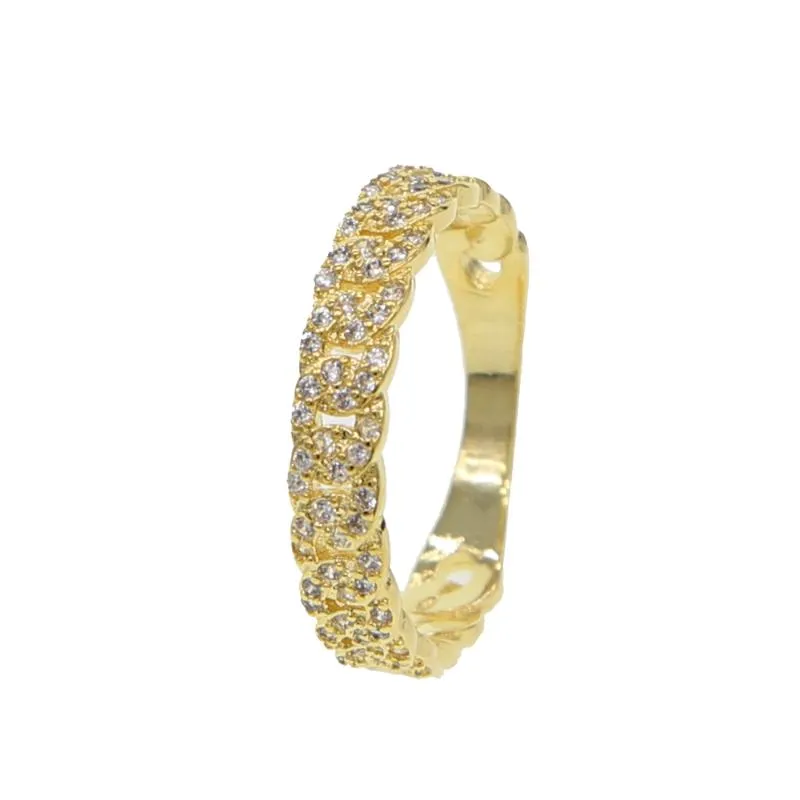 gold filled band white cubic zirconia small thin miami cuban link chain ring for women delicate minimal design323f