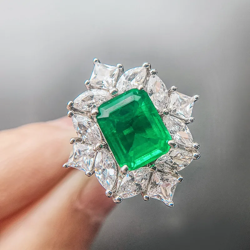 Wong Chuva Vintage 100% 925 Sterling Silver Criado Moissanite Emerald Gemstone Casamento Noivado Anel Fine Jóias Atacado J1225
