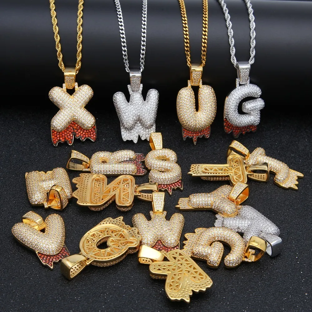 A-Z Custom Letters Rode Onderkant Naam Bloed Ketting Hanger Voor Mannen Vrouwen Zirconia Hip Hop Sieraden Gift2945