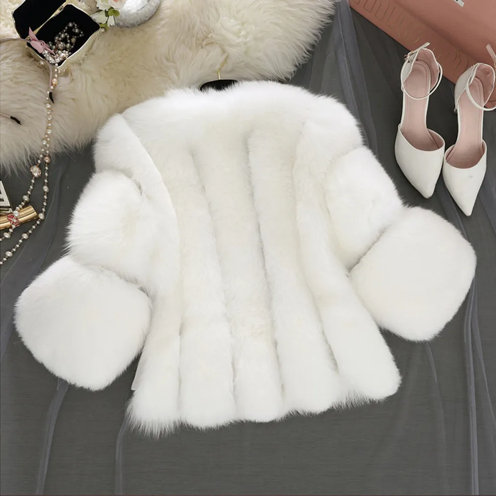 Fux Fur Coats S-4XL Women Winter Warm White Pink Faux Fur Coat Elegant Thick Warm Outerwear Fake Fur Jacket Chaquetas Mujer 201209