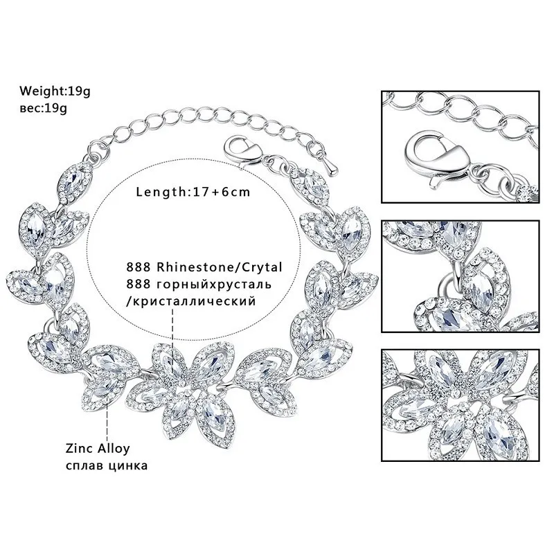 Mecresh brud smycken bröllopstillbehör kristallfärg smycken set bladörhängen armband för kvinnor sl0eh282 201222292q