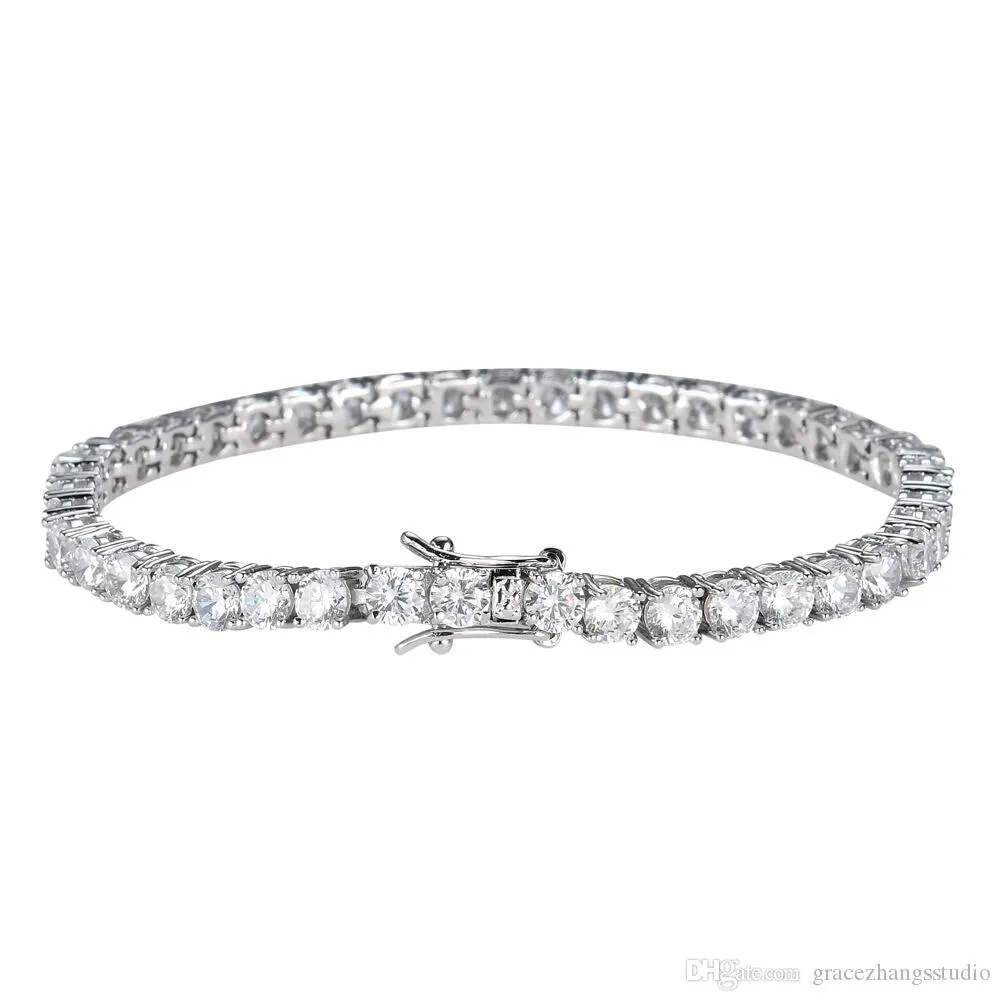 hip hop tennis diamonds chain bracelets for men fashion copper zircons 7 8 inches golden silver jewelry265N