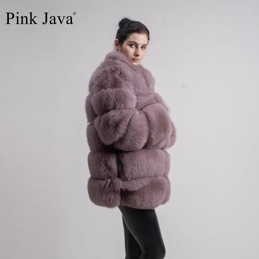 Pink Java QC8142 Model Kobiety prawdziwy lis futra z lisem futra kołnierza długie rękawy płaszcz gebuine lis strój wysokiej jakości 201103