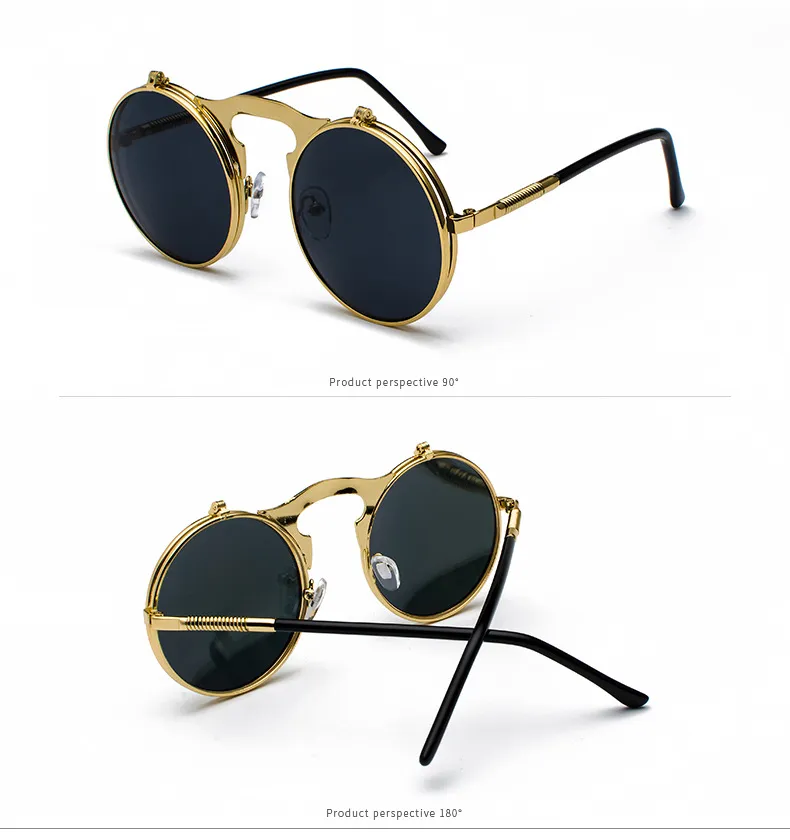 Steampunk lunettes De soleil rondes femmes hommes métal Vintage Flip circulaire Double lentille lunettes De soleil Style cercle nuances Gafas Oculos De S275r