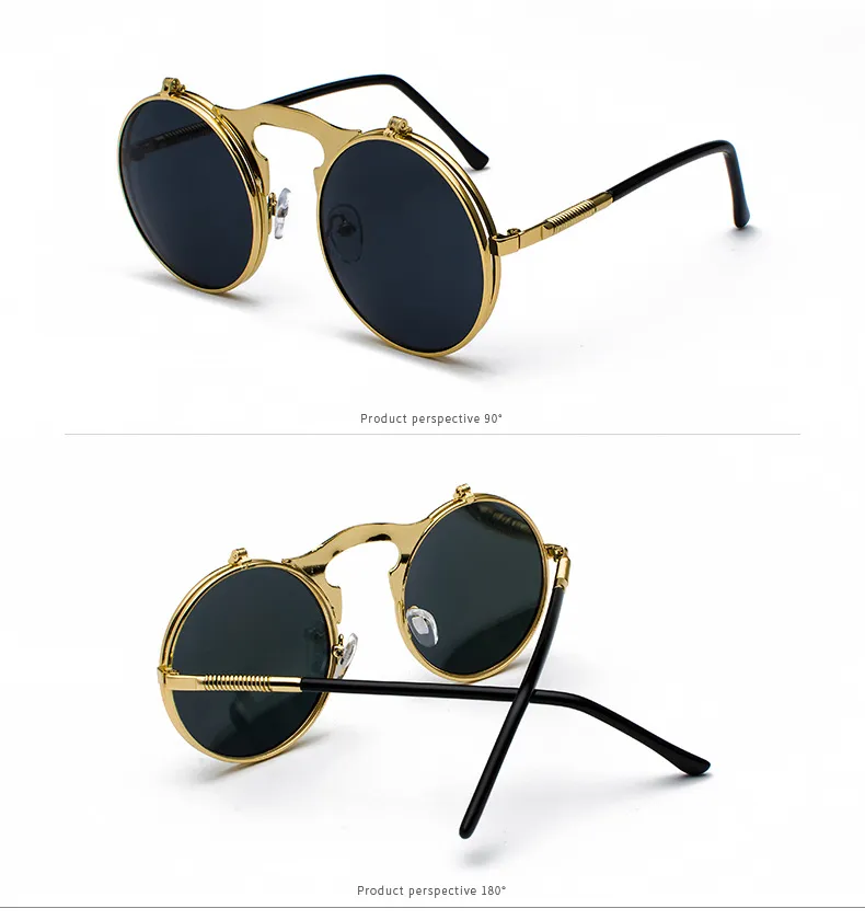Steampunk Round Sunglasses Women Men Metal Vintage Flip Circular Double lens Sun Glasses Style CIRCLE Shades Gafas Oculos De S305m