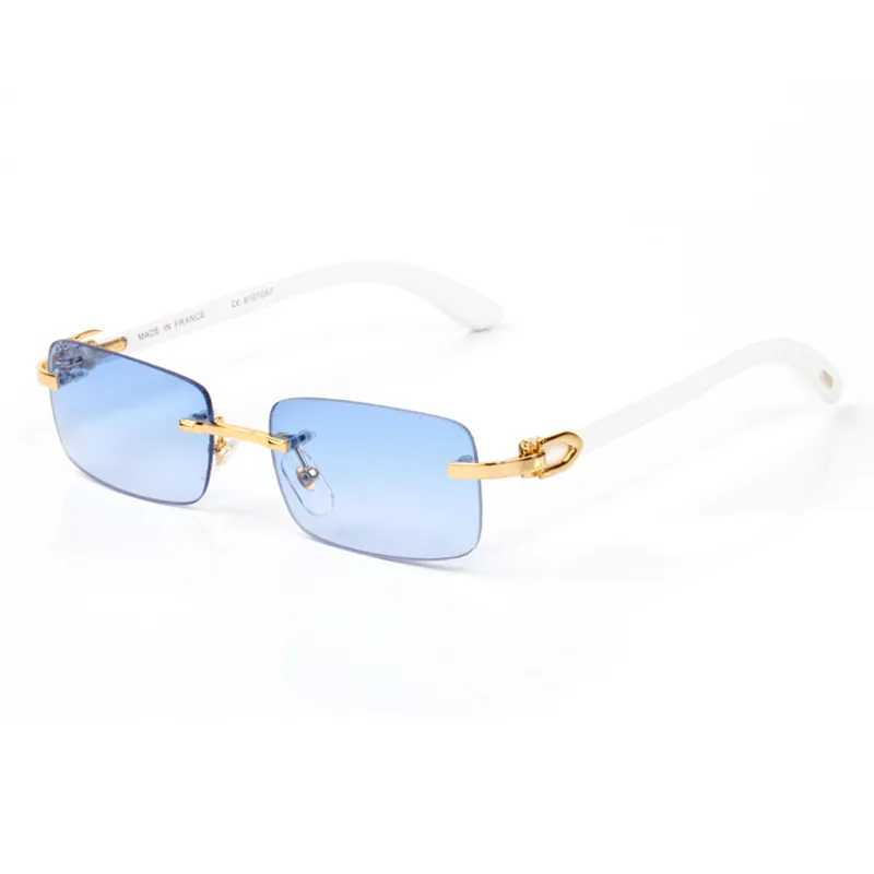 Retro Frameless Rectangle sunglasses for Women Wooden Silver frey glasses Gold tea Buffalo Horn Business Casual Classic Eyewear Un313E