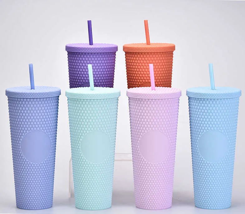 2021 Mokken Dubbele Blauwe Durian Laser Stro Cup 710Ml Mermaid Plastic Koud Water Koffie Cups Gift Herbruikbare Helder drinken