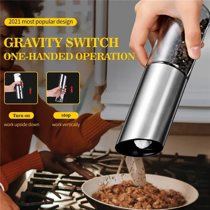 Moulin à sel et à poivre électrique, moulin rechargeable par USB, grossièreté réglable, fraiseuse automatique pour épices, outil de cuisine 220311