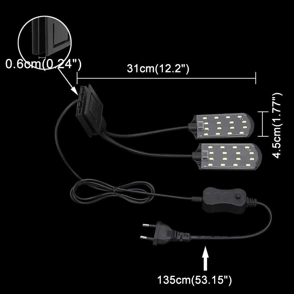 Senzeal x7 Två huvuden Rium LED -ljus 15W 1600lm Clipon Water Grass Lamp Fish Tank led au eu US Plug 110240V Y200917