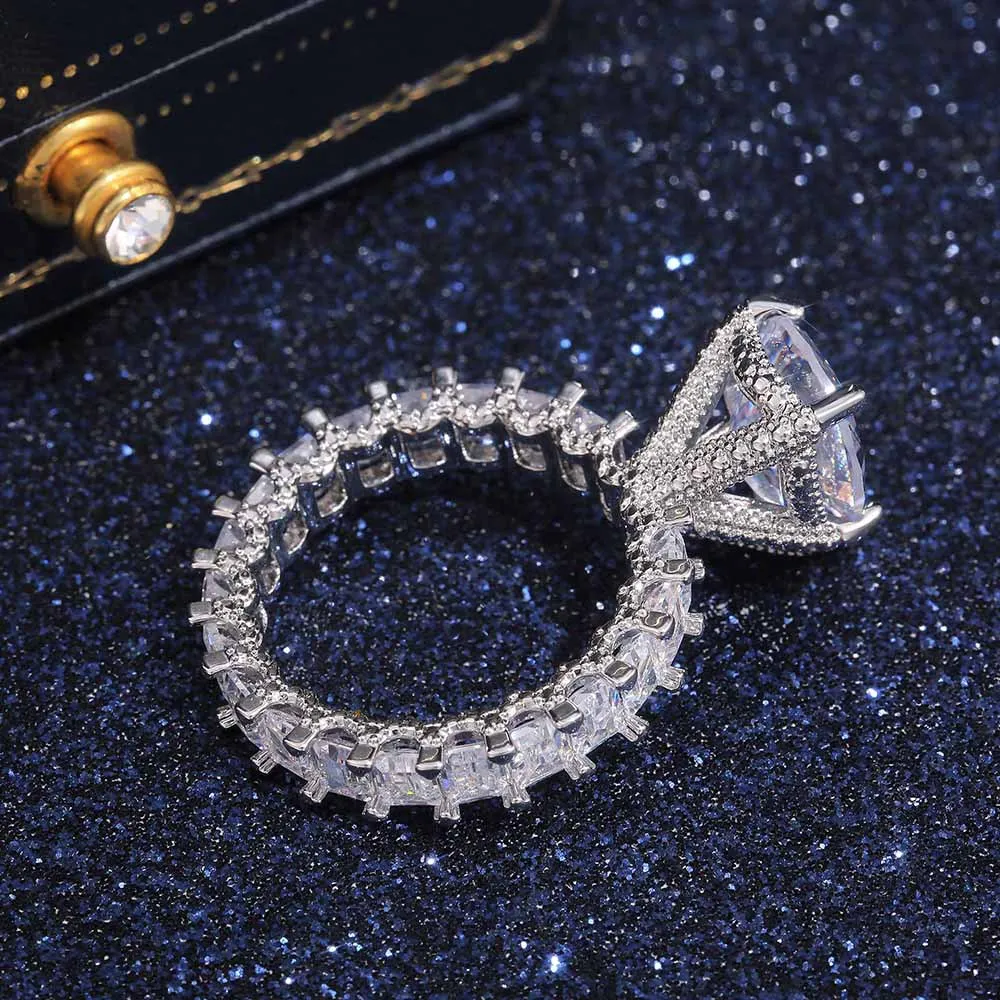 Anillo de diamante de imitación grande de 10CT, anillo único de cóctel con corte de pera, piedras preciosas de topacio blanco, anillo de compromiso de boda para mujer 280L