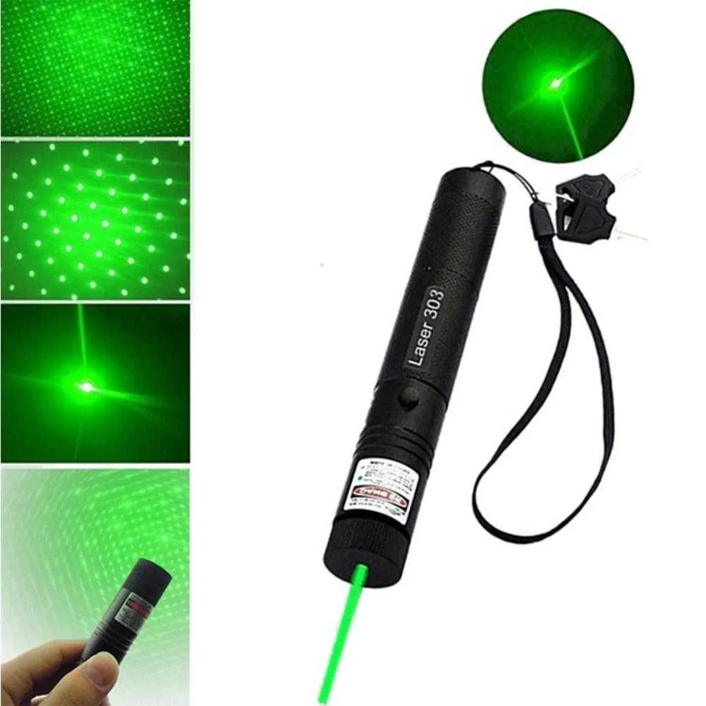 1 pièces pointeur puissant avec tête 303 mise au point réglable 532nm stylo vert lumière pour la chasse vue fourniture puissant stylo torche laser 220105629346