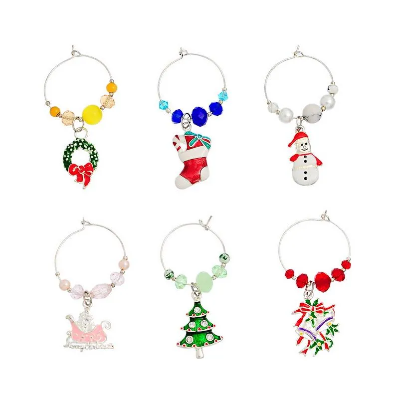 Hoomall Box Mixed Wine Charms Christmas Decorations For Home Table Wedding Champagne Tree Snowman Pendant New Year Party277h