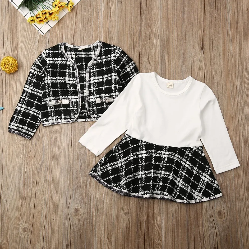 Autumn Winter Baby Girls Clothes For Baby Girl Fashion Pageant Plaid Coat Dress Outfits Suit Toddler Girl Clothing Set LJ201221