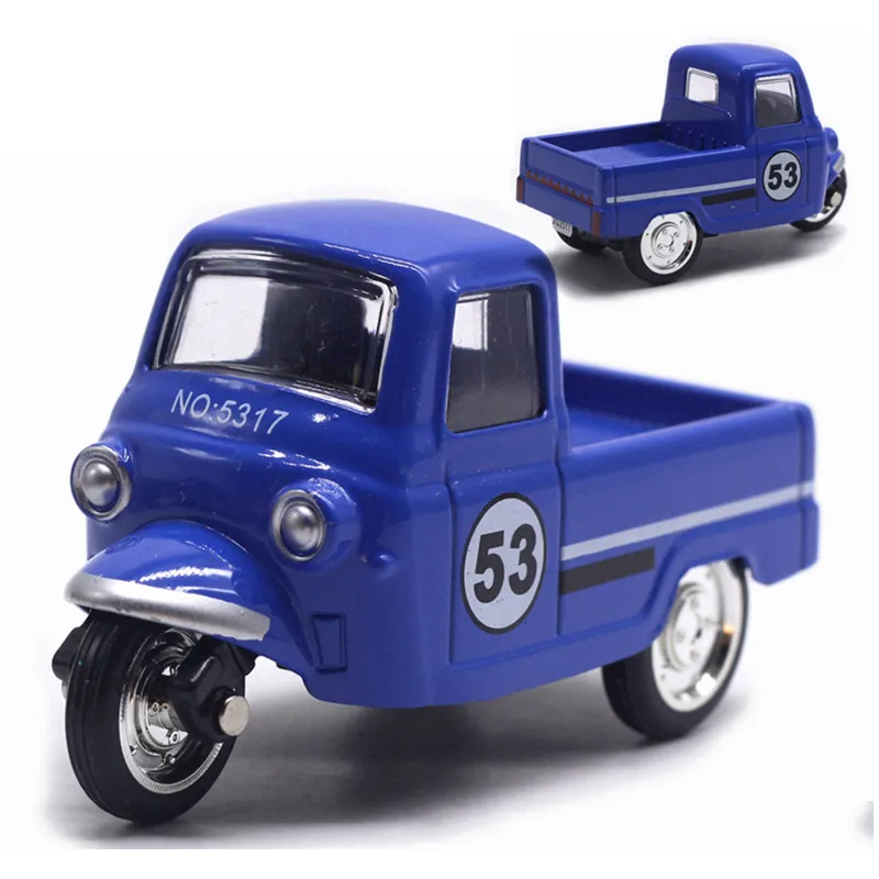 Mini legering plast trehjuling retro simulering tre hjulmotorcykel leksak diecast autorickshaw modell figur leksaker för barn gåvor 223626585