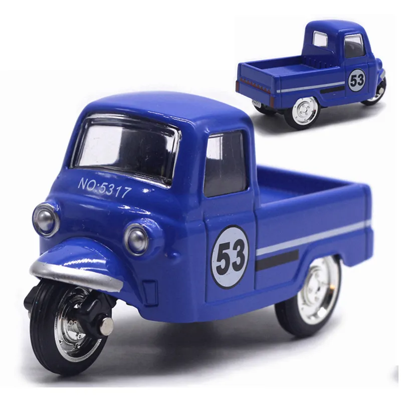 Mini stop z plastiku z trójkołowa symulacja retro trójkołowa motocyklowa zabawka Diecast Autorickshaw Model Figur Figer Toys For Kids Prezenty 227633137