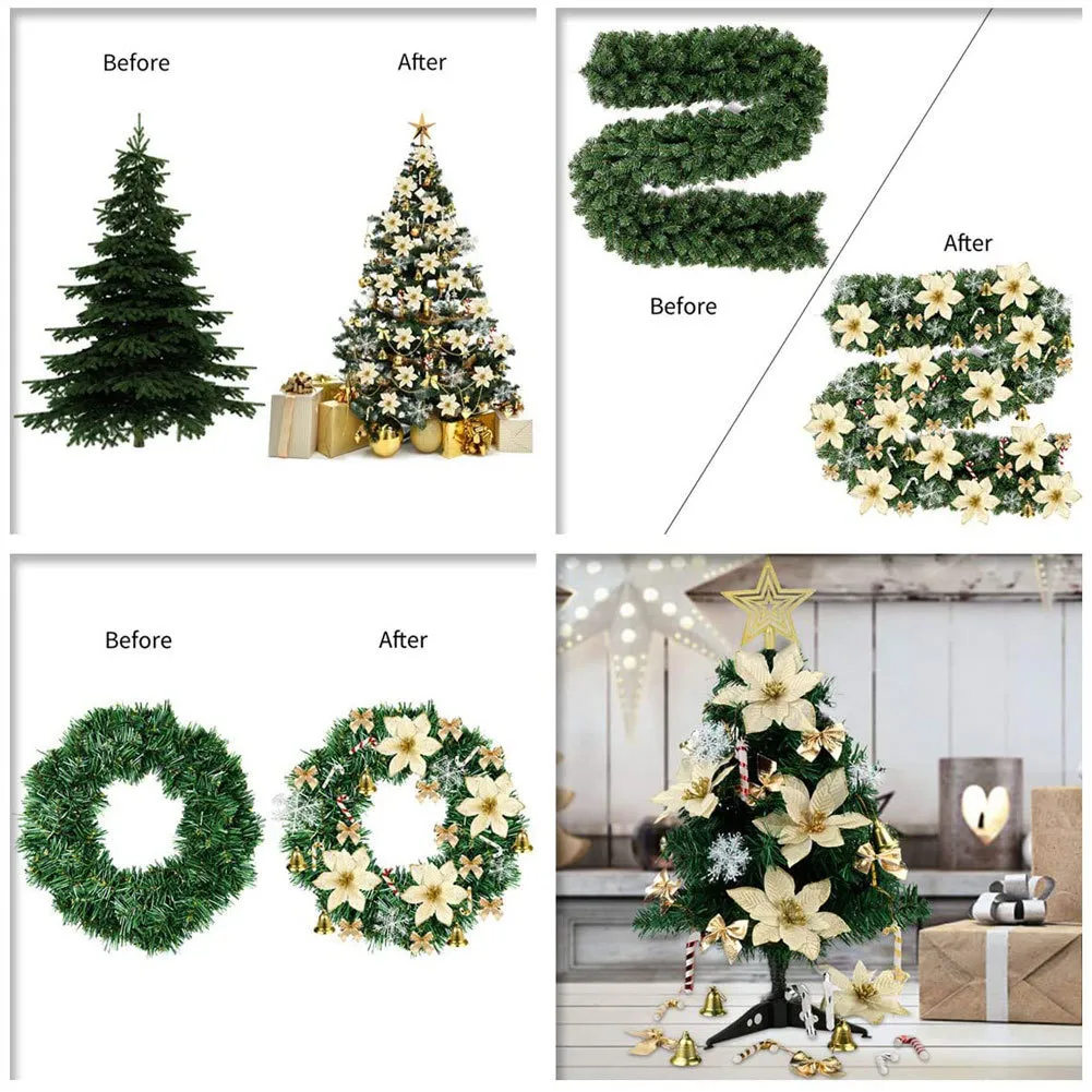 120 pz albero di Natale decorazione del partito ciondolo fiore di plastica simulazione fiori set ciondolo natale ornamenti fai da te Set LJ201128