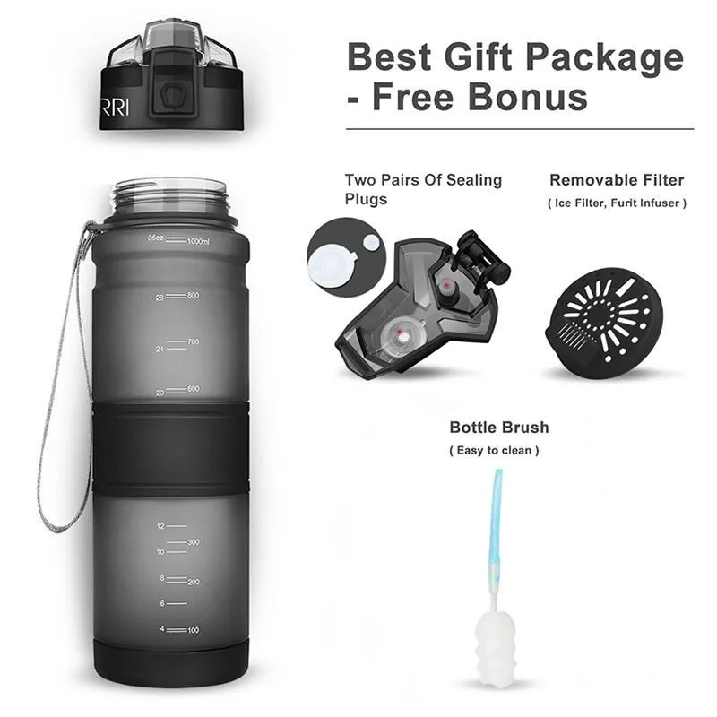 ZORRI Spor Su Şişeleri BPA-Ücretsiz Tritan Flask Gym Anti-sonbahar sızdırmaz 500 ml / 1000 ml CE / AB Drinkware Shaker Yoga İçecek Şişesi 201105