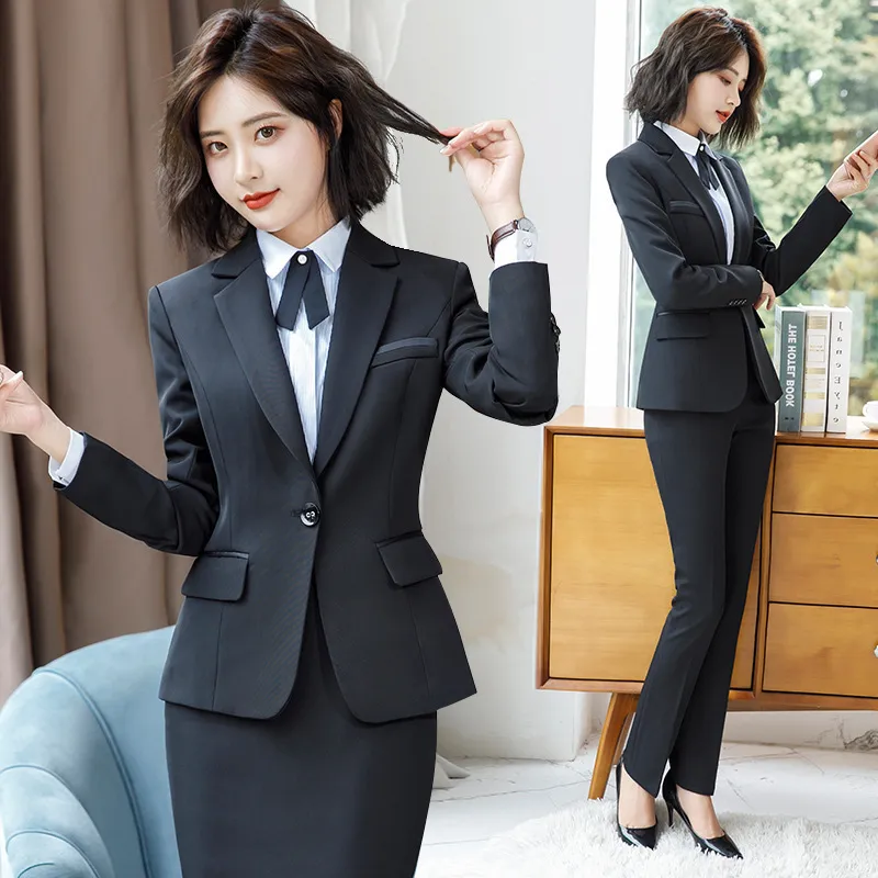 Женский бизнес одежда офисные брюки костюмы высокого качества осенью и зимняя черная женская куртка элегантная женская юбка 220302