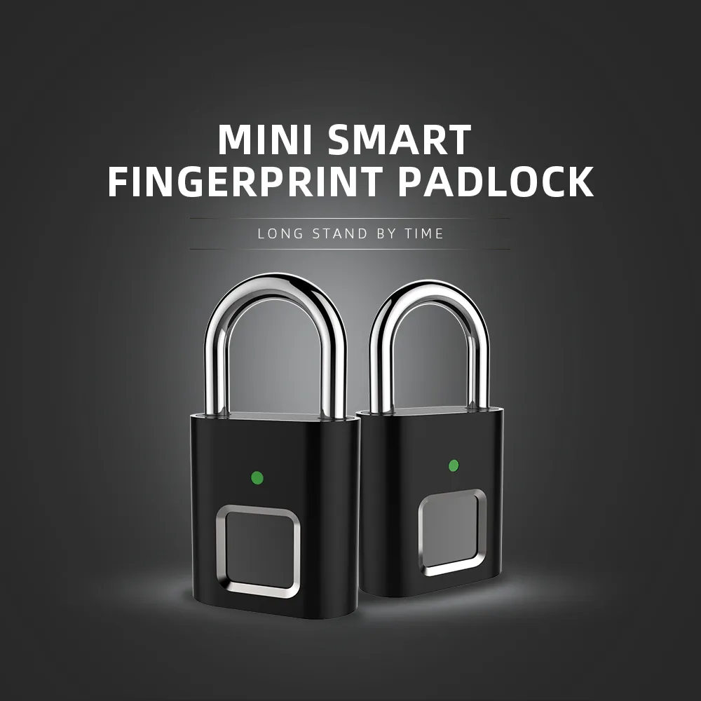 Mini Unlock Ricaricabile Smart Lock Senza chiave Blocco impronte digitali Antifurto Lucchetto di sicurezza Porta Bagagli Serratura piccola scatola Y200407