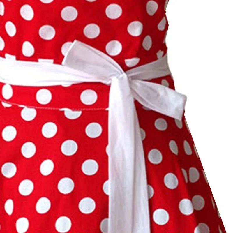 Härlig älskling röd retro kök förkläden kvinna flicka bomull polka dot matlagning salong vintage förklädet jul y2001033038468