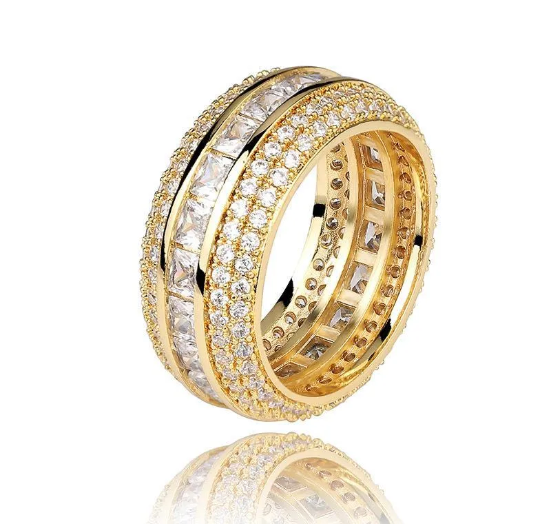 Nytt mode 18K Gold White Gold Blingbling Cz Cubic Zirconia Full Set Finger Band Ring Luxury Hip Hop Diamond Jewelry Ring för M180A