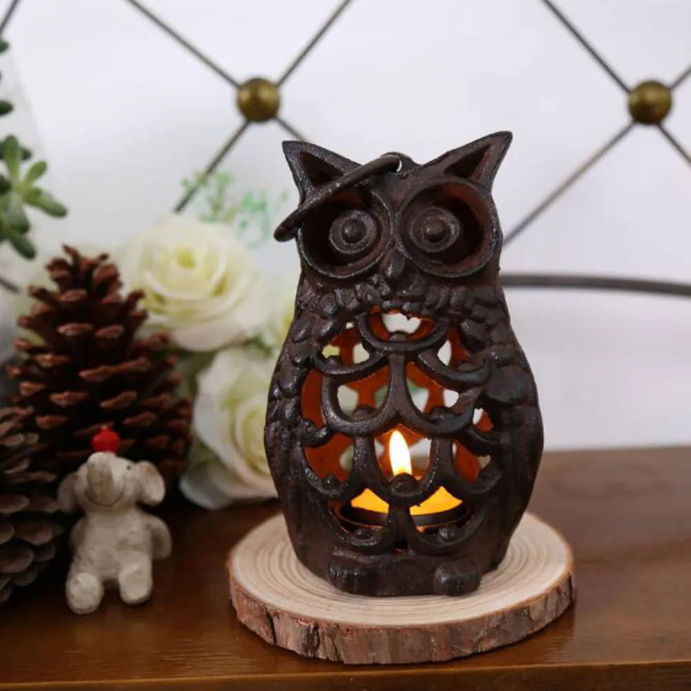 Iron Owl Candlestick Desktop Decor Holder Creative Vintage Candle Cast para Home Coffee Decoration Y200109