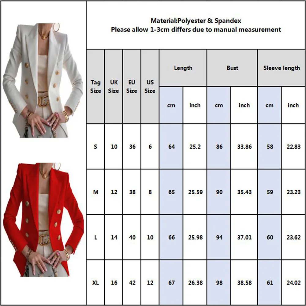 Blazer Jacket Women039s Buttes chics à poitrine double Blazer Slim Fit Gorgeous Coat Office Dames Tendies Elegant Streetwear 1952617