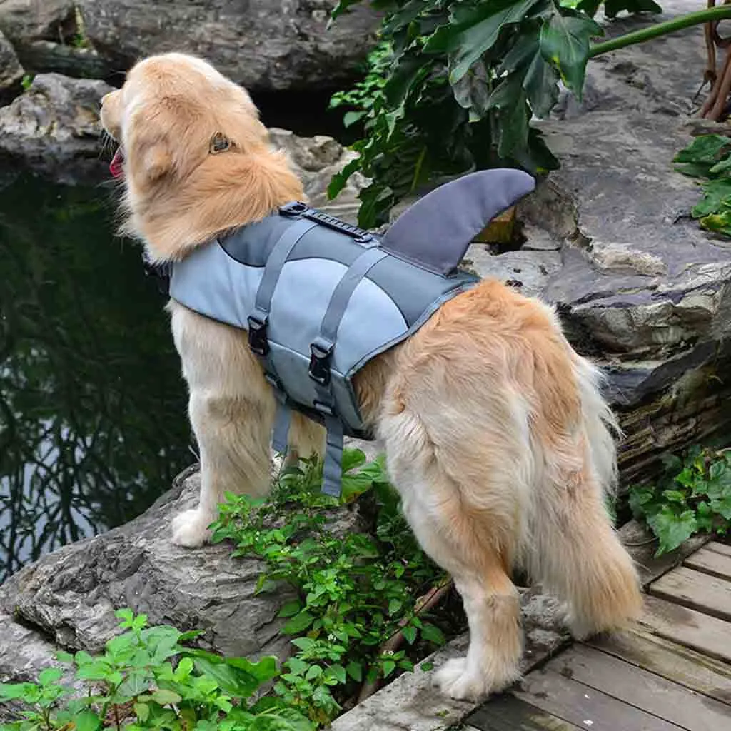 Pet Dog Swimming Life Jacket Shark Shape Float Vests Buoyancy Aid Costume Fashion Pets Outdoor Swim Oxford Cloth Clothes With Lo 201109