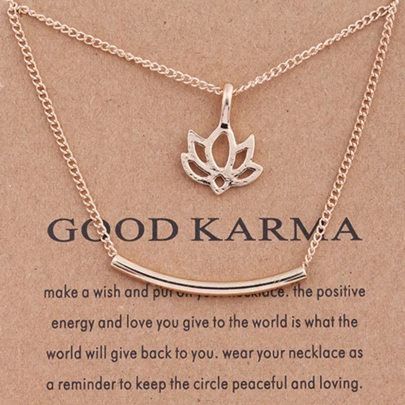 12 pièces plaqué or bon Karma marbre Lotus Double couche alliage clavicule os pendentif collier court 200929233q