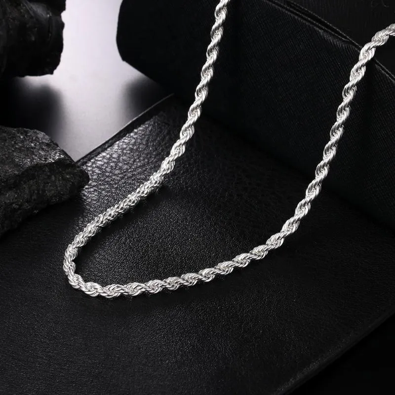 925 Sterling Silver 16 18 20 22 24 tum 4mm ed repkedja halsband för kvinnor man mode bröllop charm smycken247z