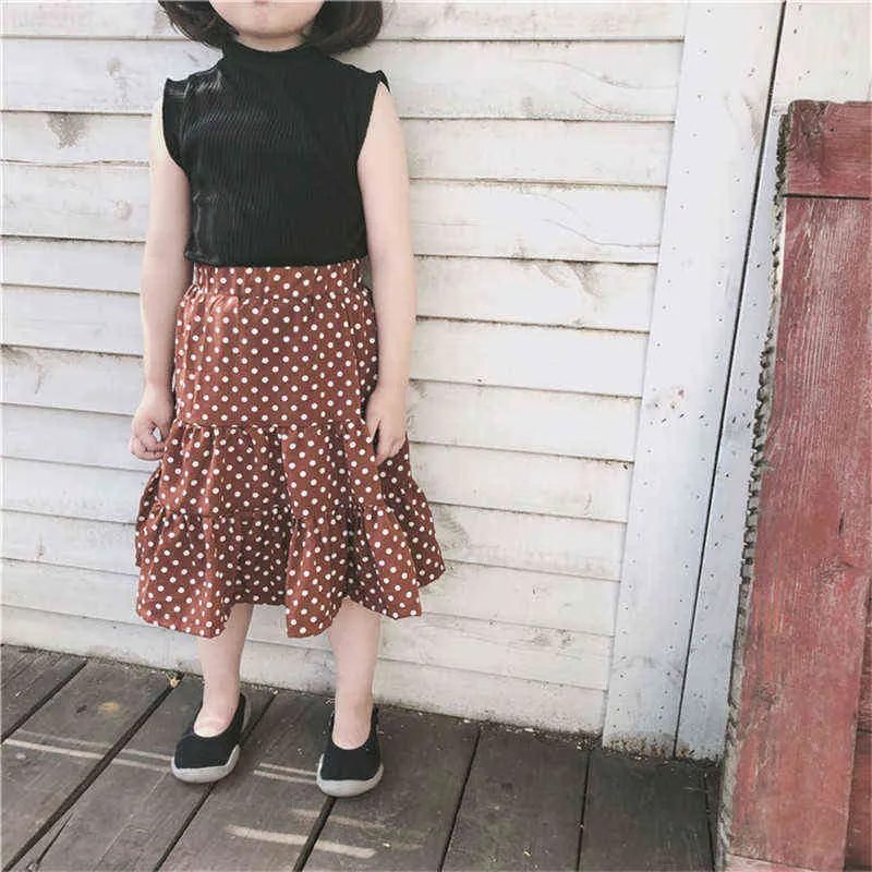 Moda Dziewczyny Odzież Odzież Setfits Black Turtleck Szyi Koszula i Dot Drukowana Spódnica Klasyczna Baby Girl Ubrania Zestaw G220310