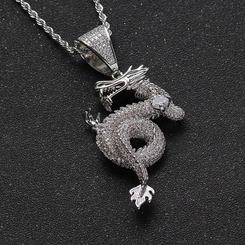 Hip Hop micro pavé aaa cz pierre bling bling iced out oriental dragon shenlong pendentif collariques pour hommes bijoux du rappeur J1218280k