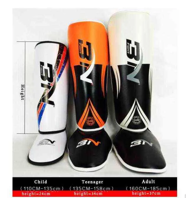 BN MMA Boksen Muay Thai Shin Guards Kickboxing Leg Support Shield Equipment Karate Enkle Voetbescherming Deo 211229