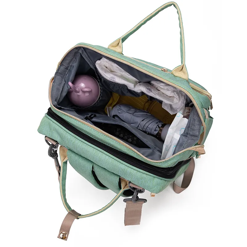 2in1 grand sac à couches de maternité momie avec lit pliant voyage sac à dos vert pour maman imperméable bébé sac à langer poussette L9903178