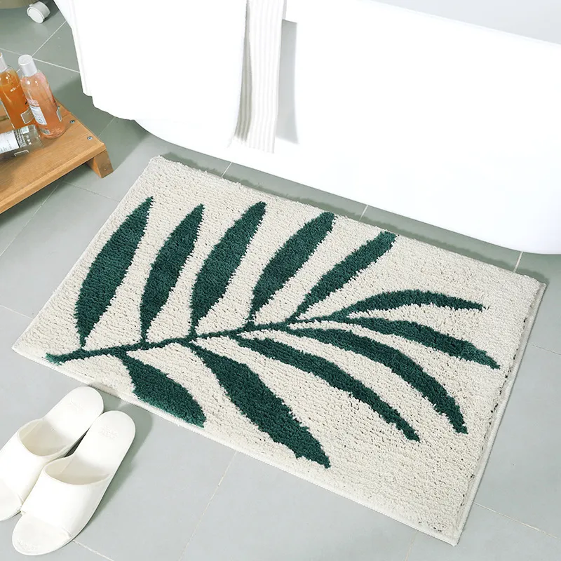 Honlaker Feuilles Vertes Flocage Tapis De Bain Antidérapant Absorbant Tapis De Salle De Bains En Microfibre Accueil Tapis De Porte D'entrée Tapis De Bain Super Doux 201119