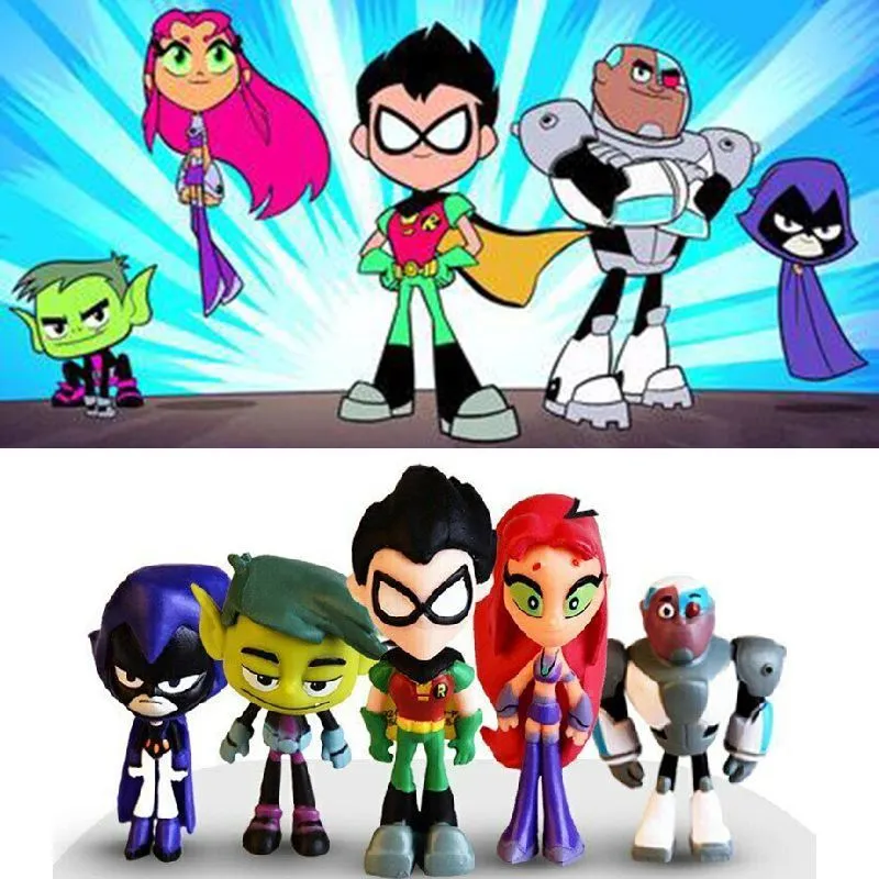 Teeneing Titans Go Anime Action Figures Toys Robin Cyborg Beast Boy Raven Pvc Cartoon Model prezenty urodzinowe Juguetes dla dzieci LJ7343134