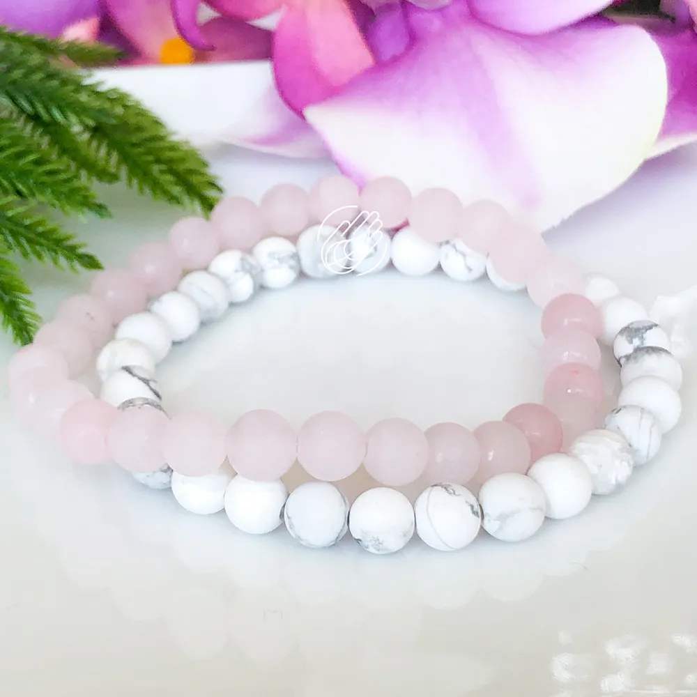 MG1097 Ångestavlastningsarmband Set Matt Rose Crystal White Howlite Armband Healing Crystals Stacking Armband Mala för Women271V