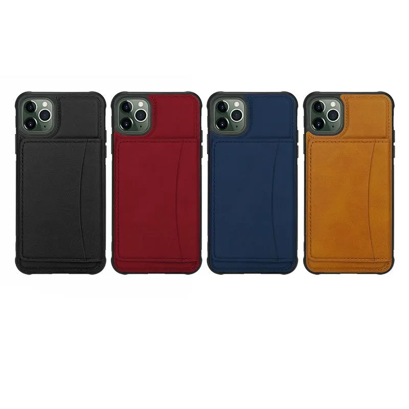 Rückseitige Abdeckung für iPhone 12 Mini 11 Pro Max SE 2020 XR XS 6 7 8 Plus Handyhülle mit Kartenfächern Leder Business stoßfestes Coque