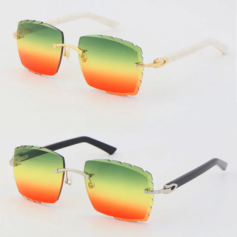 Whole Metal Rimless White Black Plank Arms Sunglasses Large Square Sun Glasses 3 0Thick Lens Diamond Cut Sporty Beach Sunscree2743