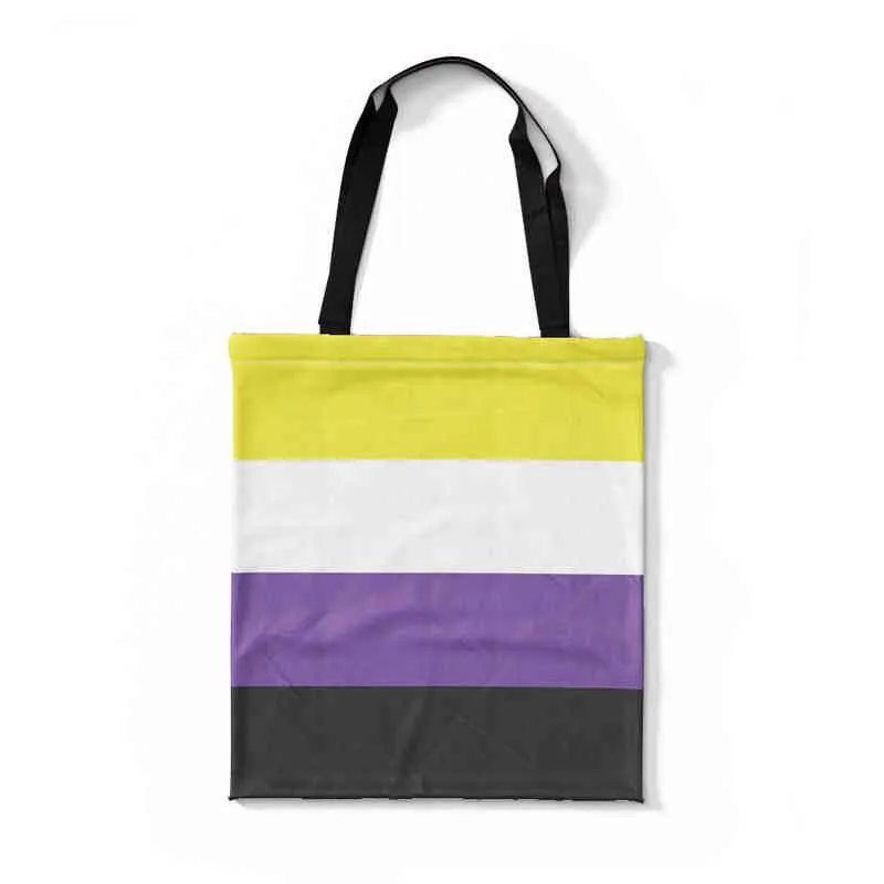 NXY Shopping Väskor LGBT Flag Shopper Tote Modig miljövänlig förstorad kanfas med Zippers College Book Pad Creative Gift Shoulder 0209